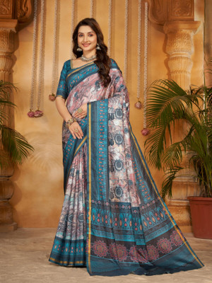 GARDEN VARELI Printed Bollywood Georgette Saree(Blue)