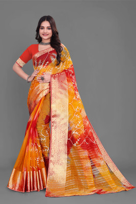 Aarunika SST Solid/Plain Bollywood Organza Saree(Red)