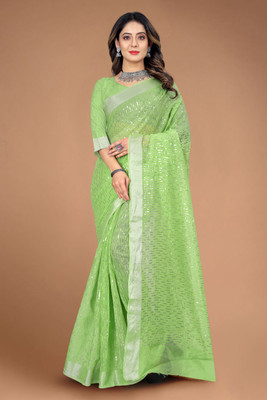 silkwear Embroidered Bollywood Chanderi, Cotton Silk Saree(Light Green)