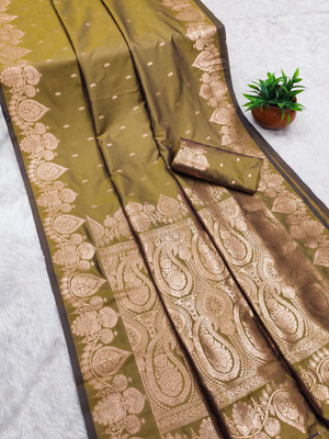 hitesh pahuja Paisley, Woven, Self Design Banarasi Pure Silk Saree(Green)