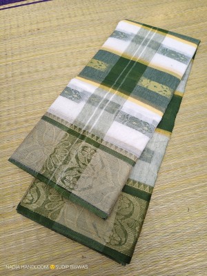 NADIA HANDALOOM Woven Tant Pure Cotton Saree(White, Light Green)