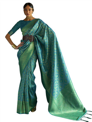 Akhilam Woven Dharmavaram Silk Blend Saree(Light Green)
