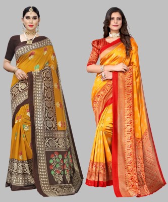 YASHIKA Printed, Self Design Kalamkari Art Silk Saree(Pack of 2, Mustard)