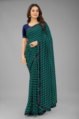 Rashiklal & Co. Self Design, Digital Print, Applique Bollywood Georgette, Chiffon Saree(Green)