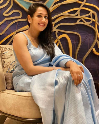 Rudr Venture Graphic Print Banarasi Silk Blend Saree(Blue)