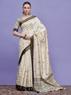 Divastri Woven Bhagalpuri Linen Saree(Cream)