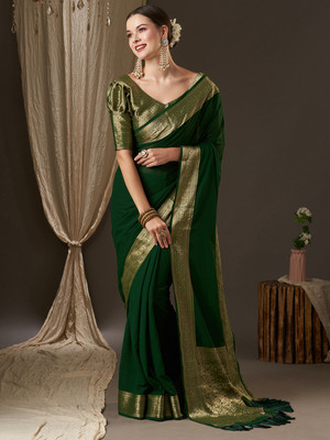 Divastri Woven Banarasi Georgette Saree(Green)