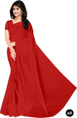 STAVA CREATION Solid/Plain Daily Wear Georgette Saree(Red)