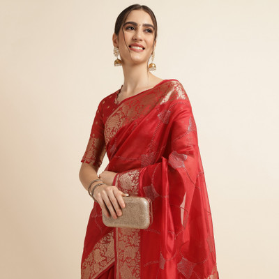 Divastri Digital Print Banarasi Silk Blend Saree(Red)