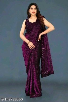 HouseOfCommon Self Design, Printed, Embroidered, Digital Print Bollywood Lycra Blend Saree(Purple)