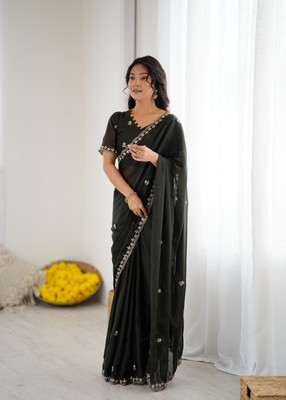 HMP Fashion Embroidered, Floral Print Bollywood Georgette Saree(Dark Green)