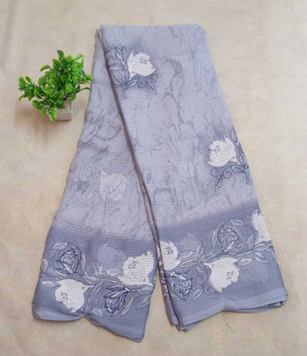 JM FASHIONS HUB Floral Print, Printed, Self Design Daily Wear Crepe Saree(Grey)