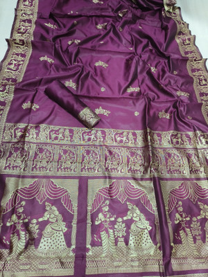 SHREE KSHETRAPAL CREATION Self Design Banarasi Pure Silk Saree(Purple)