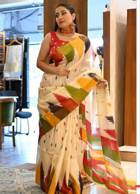 Mervadiya Self Design Bollywood Cotton Linen, Linen Saree(Multicolor)