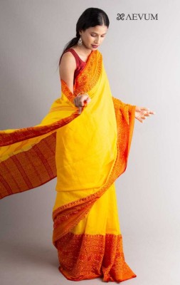 Sthaker Self Design Tant Pure Cotton Saree(Yellow)