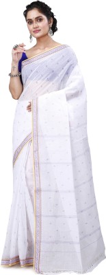 DipDiya Self Design Tant Pure Cotton Saree(White, Brown)