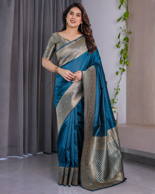 KB DESIGNER Woven Banarasi Pure Silk Saree(Dark Blue)