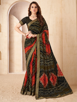 Anouk Rustic Printed Bandhani Chiffon Saree(Multicolor)