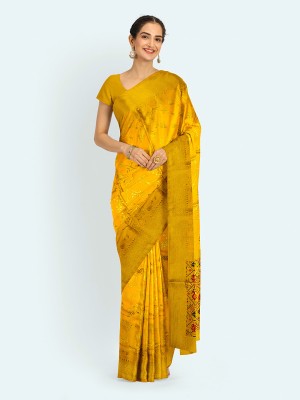 Meena Bazaar Embroidered Bollywood Art Silk Saree(Yellow)