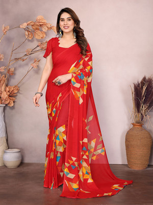 Anand Sarees Geometric Print Daily Wear Georgette Saree(Red)
