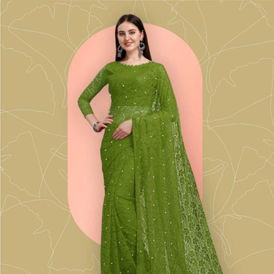 NORAFLEX Self Design Bollywood Net Saree(Light Green)