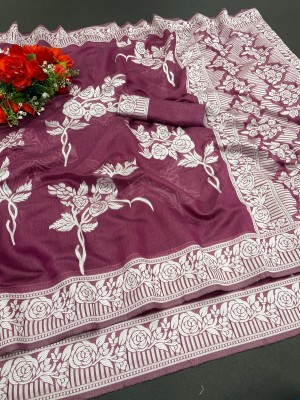 EN Creation Embellished, Self Design, Solid/Plain, Woven Jamdani Cotton Silk, Cotton Blend Saree(Maroon, White)