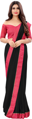 Georgette Saree Solid/Plain Bollywood Cotton Silk Saree(Black)
