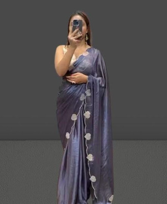 chandutextile Applique, Embroidered Assam Silk Dupion Silk Saree(Maroon)
