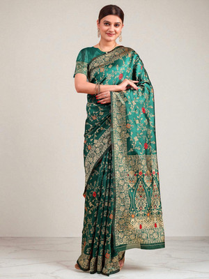 fFASHION Printed Banarasi Art Silk, Cotton Silk Saree(Green)