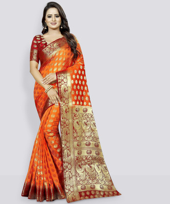 Perfect Wear Woven Banarasi Cotton Silk, Jacquard Saree(Multicolor)