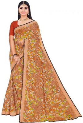 GSCMSTOREX Floral Print, Printed Daily Wear Silk Blend Saree(Orange)