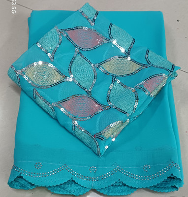 GRIFEZ Solid/Plain Bollywood Georgette Saree(Light Blue)