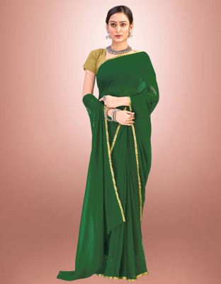 JiproStore Solid/Plain Bollywood Lycra Blend Saree(Green)