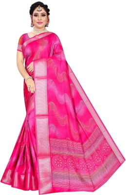 INDONIQ Printed Mysore Tussar Silk Saree(Pink)