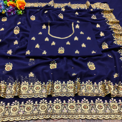 KHRITI FAB Georgette Embroidered Blouse Material