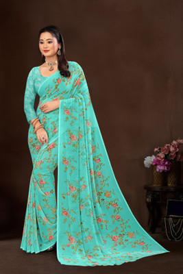 bhavika silk mills Floral Print Daily Wear Georgette Saree(Blue)