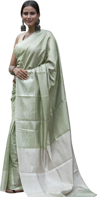 mynok Woven, Self Design Banarasi Handloom Raw Silk Saree(Light Green, Cream)