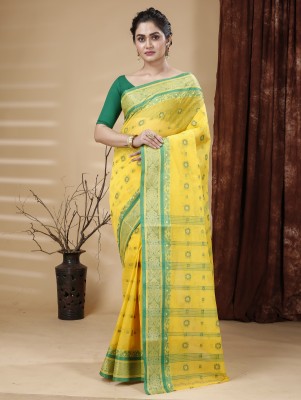 Bong ButiQ Woven Tant Pure Cotton Saree(Yellow)