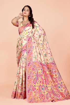 NEZAA EXPORT Woven Kanjivaram Pure Cotton Saree(Cream)