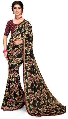 mahalaxmi fab Floral Print Bollywood Chiffon Saree(Black)