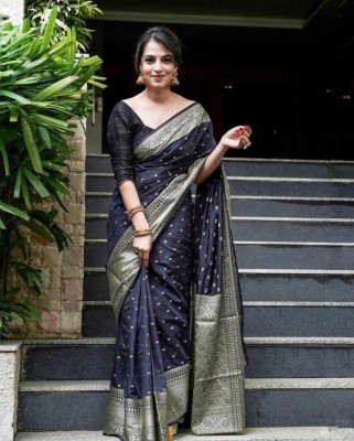 Bansari Textiles Self Design, Woven Kanjivaram Jacquard Saree(Black)