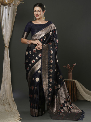 Divastri Woven Banarasi Silk Blend Saree(Dark Blue)