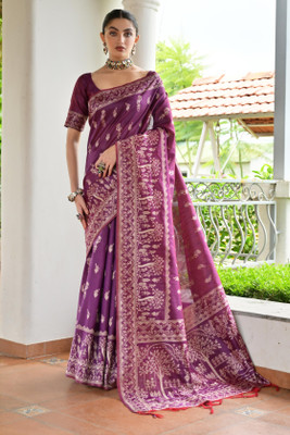 ROOP LAVANYA Printed Banarasi Art Silk, Jacquard Saree(Purple)