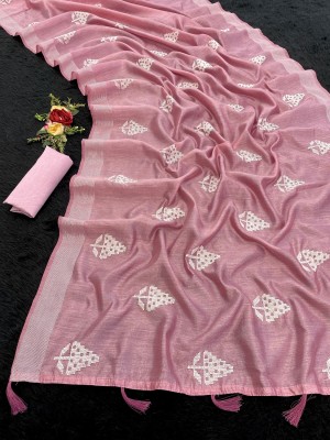 Vrati Creation Embroidered Bollywood Cotton Blend Saree(Pink)