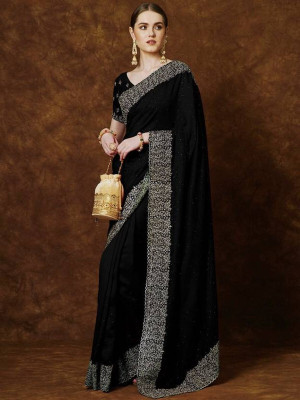 The White Rabbit Embroidered Bollywood Chiffon Saree(Black)