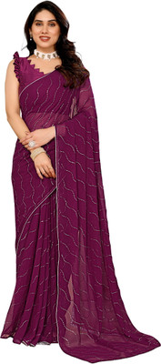 Queenswear Creation Self Design Daily Wear Georgette Saree(Purple)