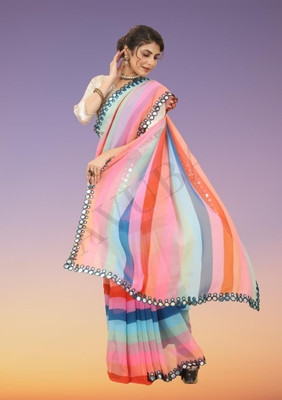 GAVUBAA Floral Print Bollywood Georgette Saree(Multicolor)