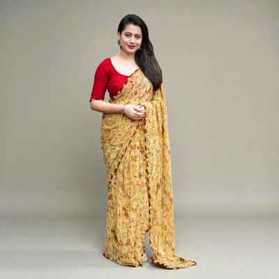 KalaMandirsari Printed Bollywood Georgette Saree(Beige, Multicolor)