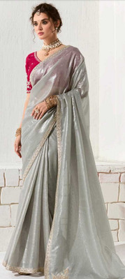 Urvashi Creation Sarees Embroidered Bollywood Organza Saree(Silver)