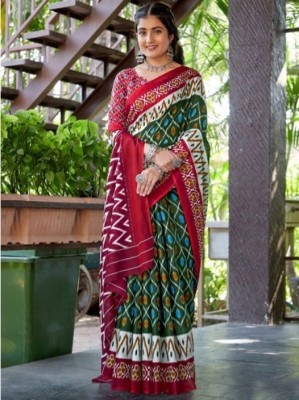 ADTEX Printed Handloom Cotton Blend Saree(Red)